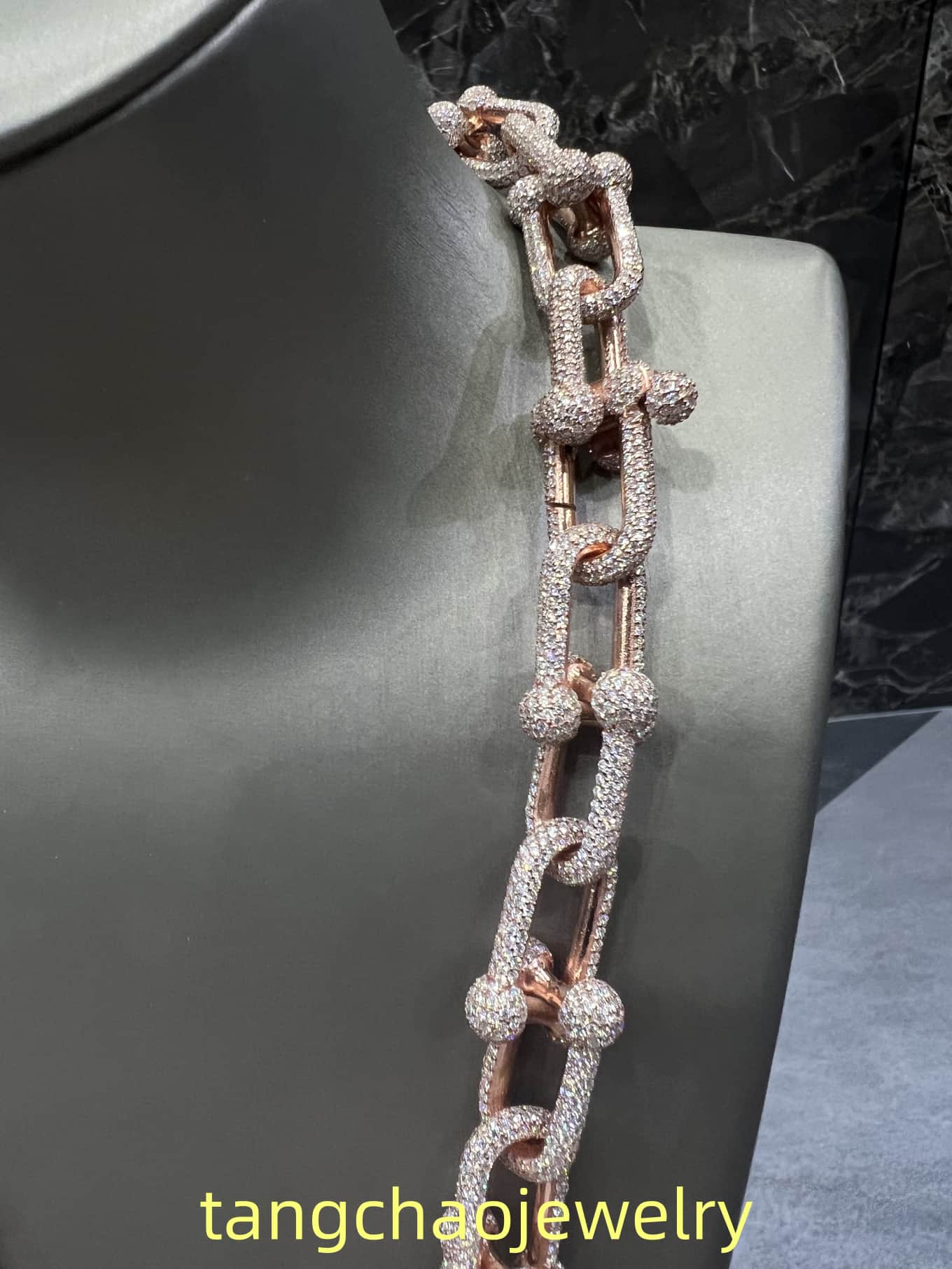 VVS Moissanite 925 Sterling Silver Miami Hermès Necklace 14MM 22inches Rose Gold