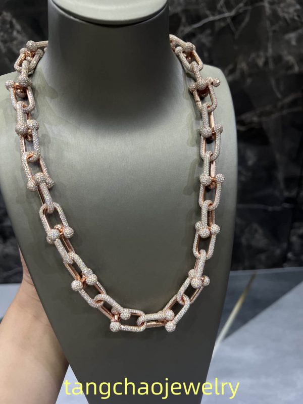 VVS Moissanite 925 Sterling Silver Miami Hermès Necklace 14MM 22inches Rose Gold