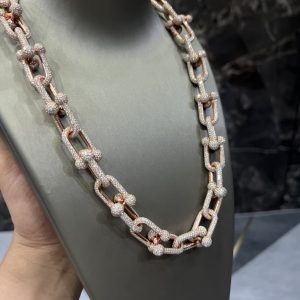VVS Moissanite 925 Sterling Silver Miami Hermès Necklace 14MM 22inches Rose Gold