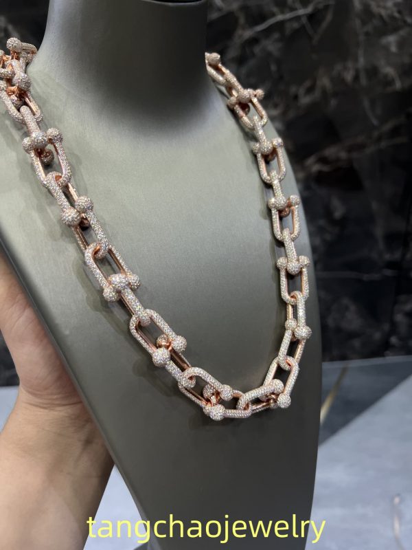 VVS Moissanite 925 Sterling Silver Miami Hermès Necklace 14MM 22inches Rose Gold
