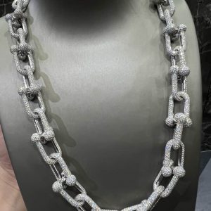 VVS Moissanite 925 Sterling Silver Miami Hermès Necklace 14MM 22inches White