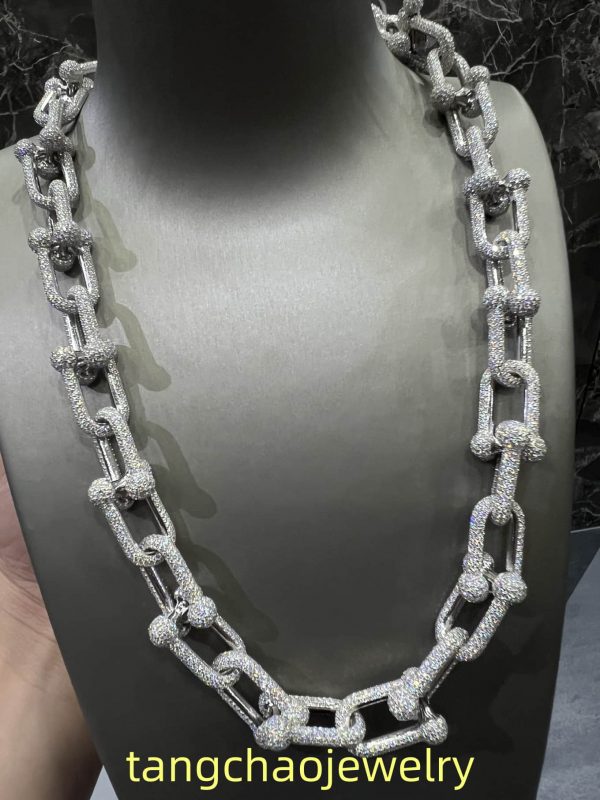 VVS Moissanite 925 Sterling Silver Miami Hermès Necklace 14MM 22inches White