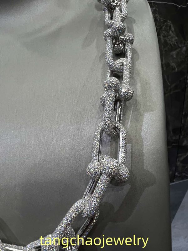VVS Moissanite 925 Sterling Silver Miami Hermès Necklace 14MM 22inches White