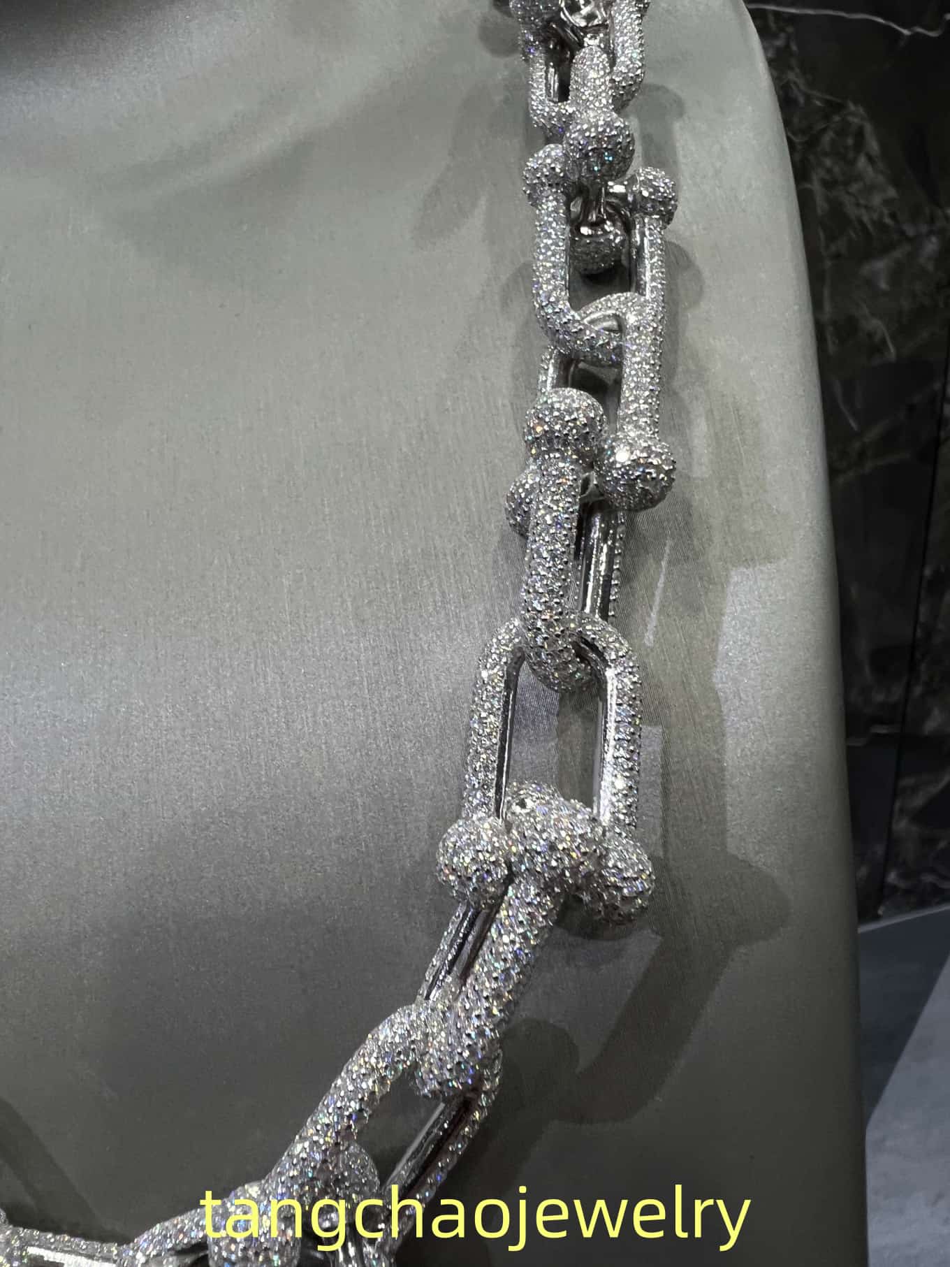 VVS Moissanite 925 Sterling Silver Miami Hermès Necklace 14MM 22inches White