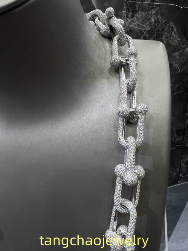 VVS Moissanite 925 Sterling Silver Miami Hermès Necklace 14MM 22inches White