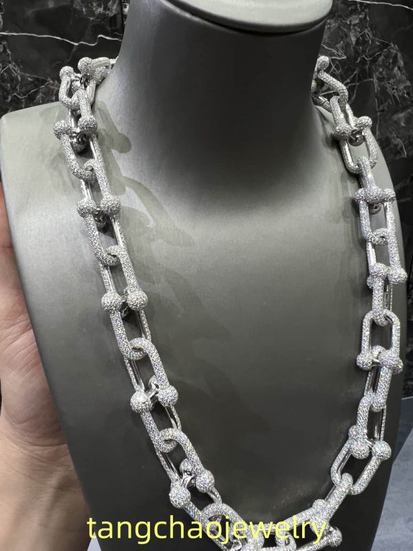 VVS Moissanite 925 Sterling Silver Miami Hermès Necklace 14MM 22inches White