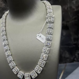 VVS Moissanite 925 Sterling Silver Miami Necklace 12MM 22inches White