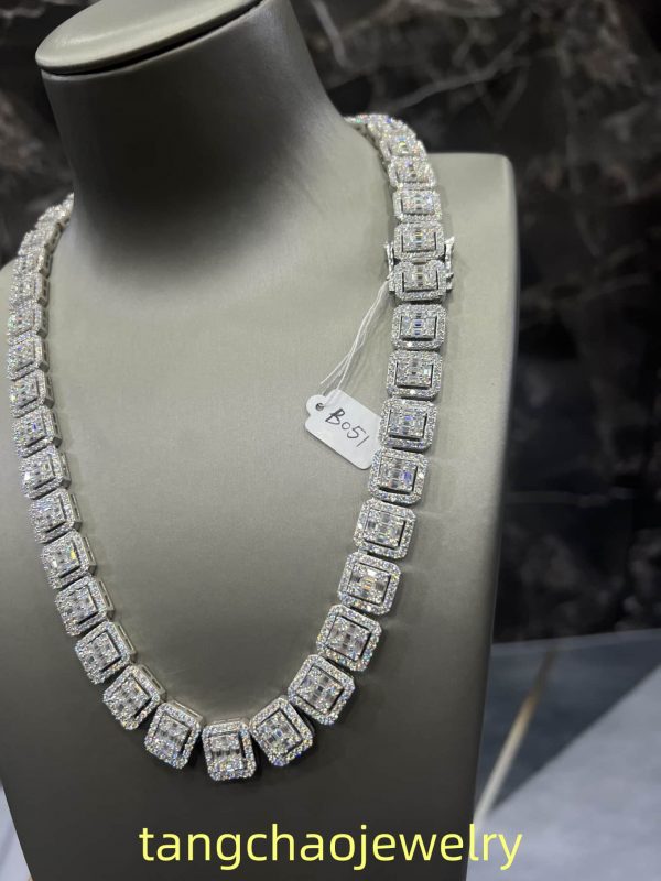 VVS Moissanite 925 Sterling Silver Miami Necklace 12MM 22inches White