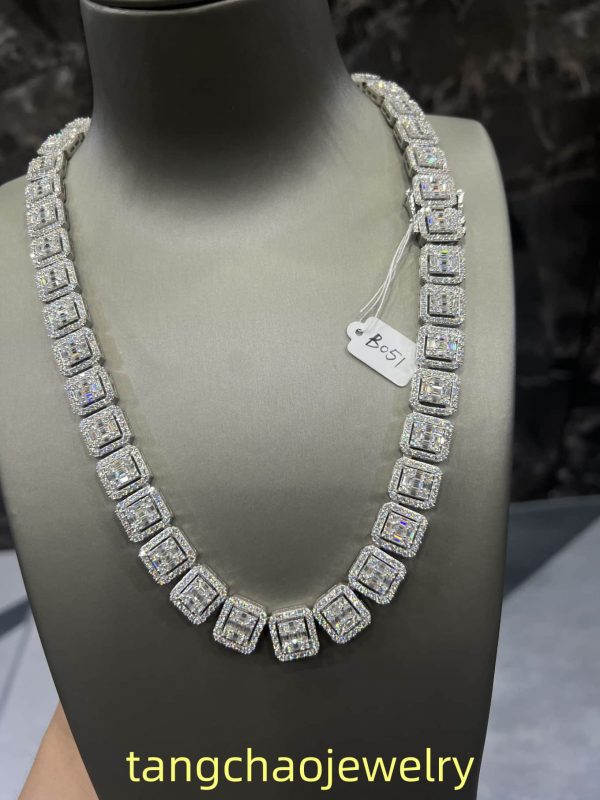 VVS Moissanite 925 Sterling Silver Miami Necklace 12MM 22inches White