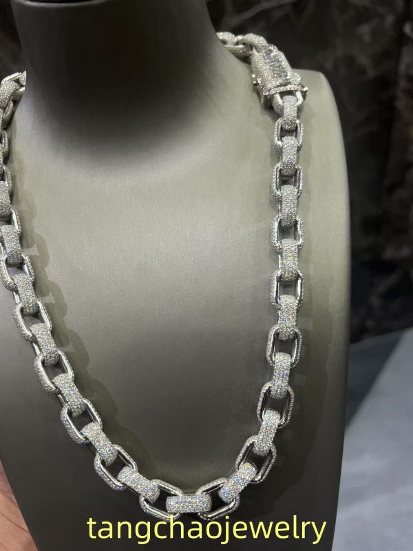 VVS Moissanite 925 Sterling Silver Miami Necklace 12MM 22inches White