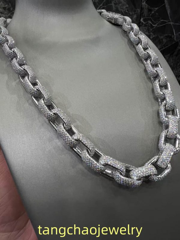 VVS Moissanite 925 Sterling Silver Miami Necklace 12MM 22inches White