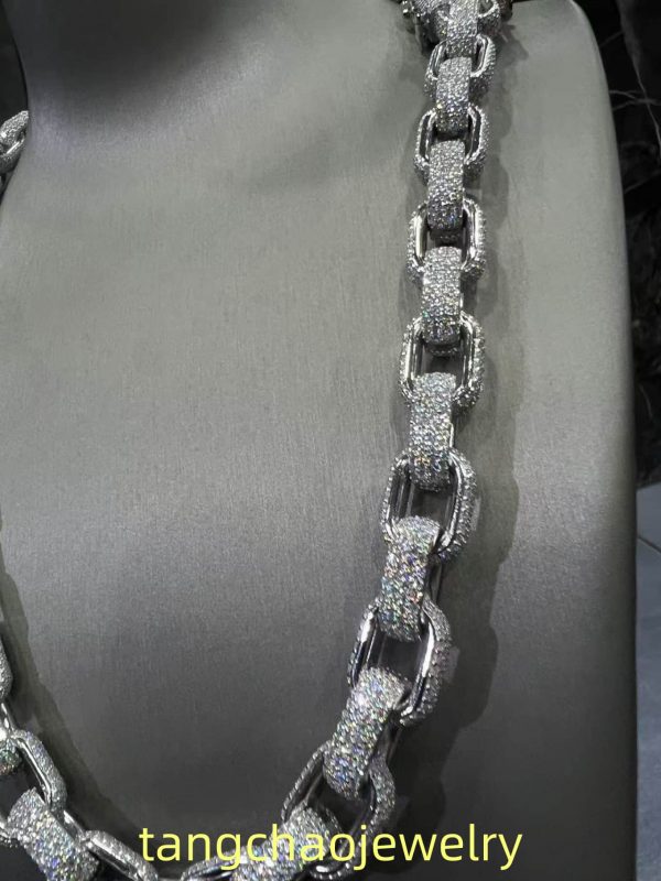 VVS Moissanite 925 Sterling Silver Miami Necklace 12MM 22inches White