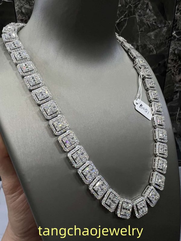 VVS Moissanite 925 Sterling Silver Miami Necklace 12MM 22inches White