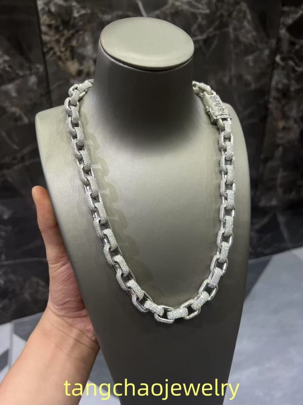 VVS Moissanite 925 Sterling Silver Miami Necklace 12MM 22inches White