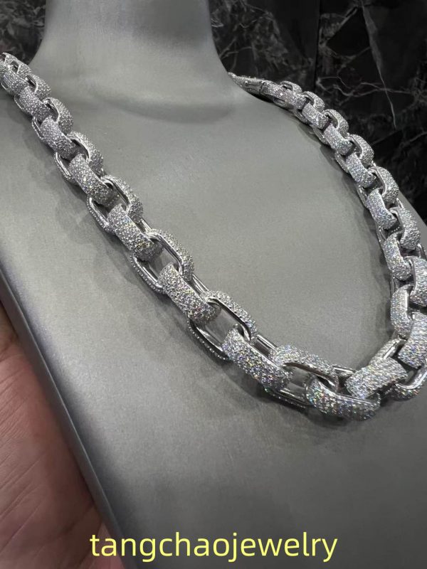 VVS Moissanite 925 Sterling Silver Miami Necklace 12MM 22inches White