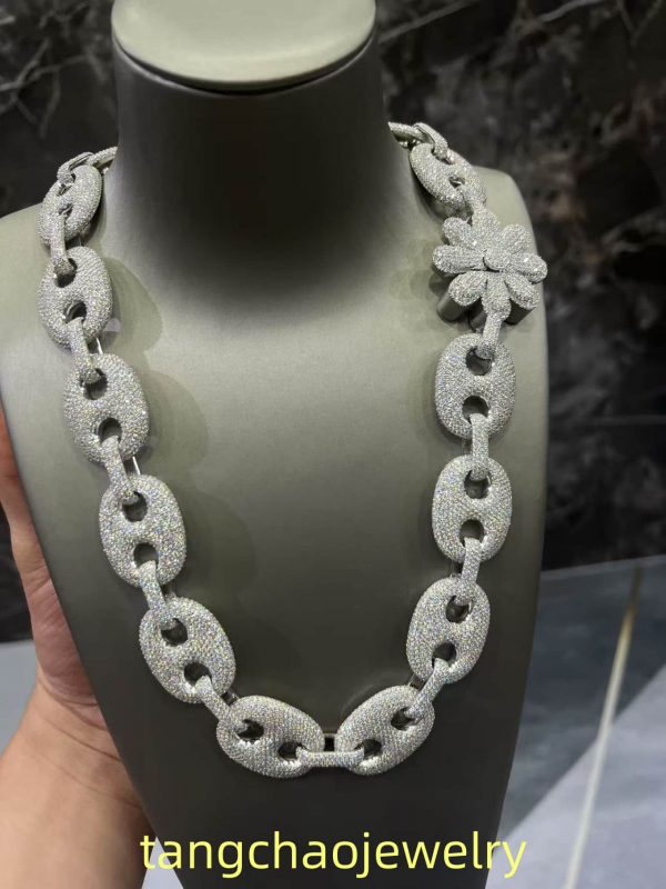VVS Moissanite 925 Sterling Silver Miami Necklace 26MM 22inches White