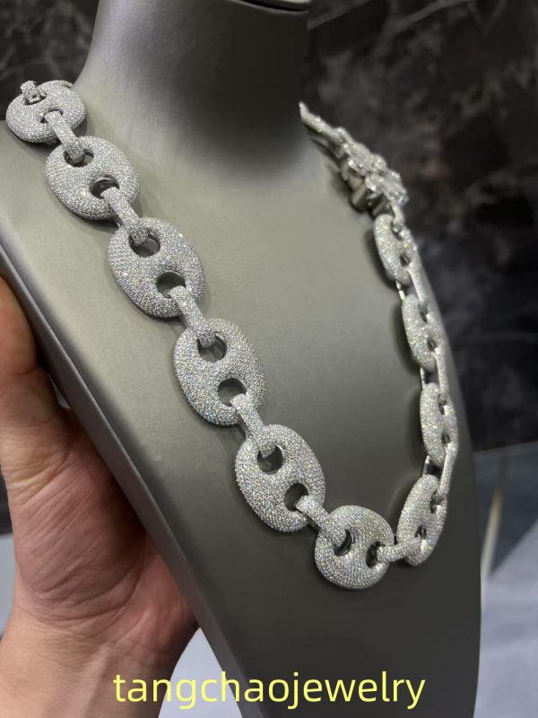 VVS Moissanite 925 Sterling Silver Miami Necklace 26MM 22inches White