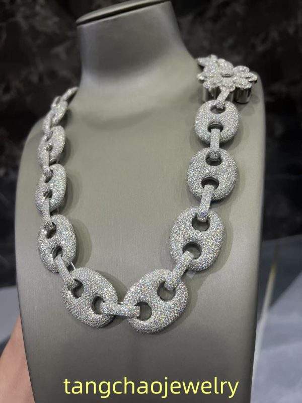 VVS Moissanite 925 Sterling Silver Miami Necklace 26MM 22inches White
