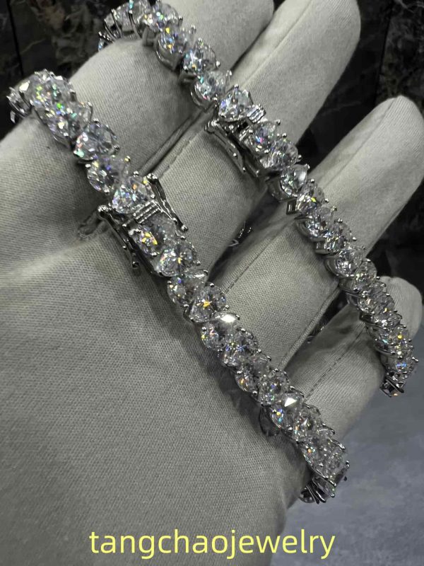 VVS Moissanite 925 Sterling Silver PEAR Tennis Bracelet 12MM 8 inches Rose Gold
