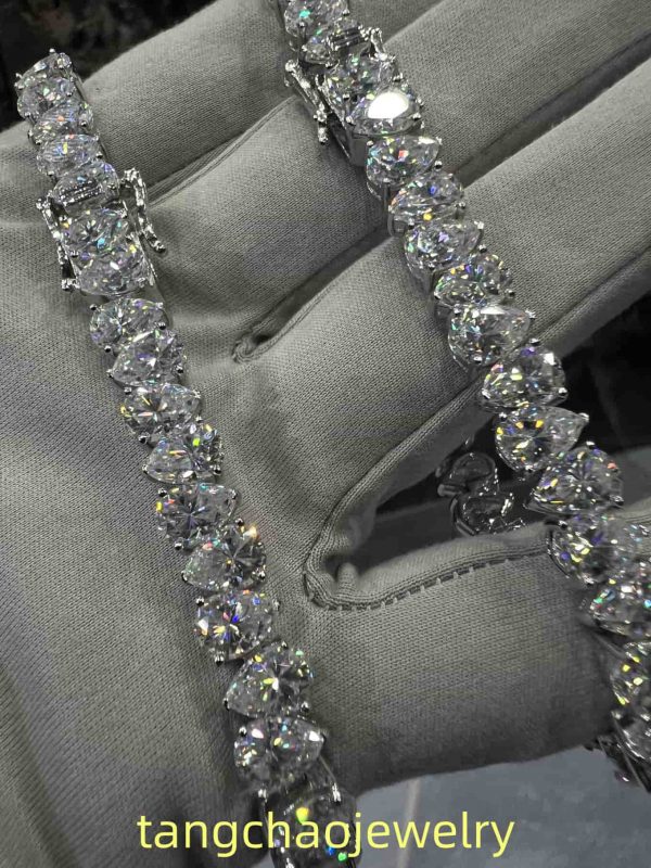 VVS Moissanite 925 Sterling Silver PEAR Tennis Bracelet 12MM 8 inches Rose Gold