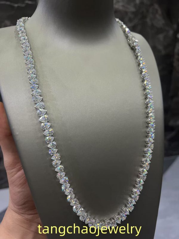 VVS Moissanite 925 Sterling Silver PEAR Tennis Necklace 7.7MM 24 inches White