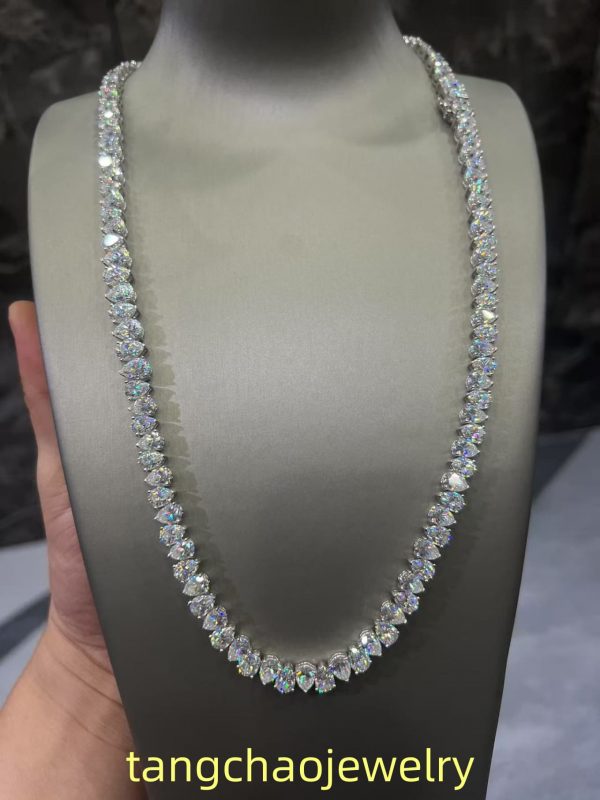 VVS Moissanite 925 Sterling Silver PEAR Tennis Necklace 7.7MM 24 inches White