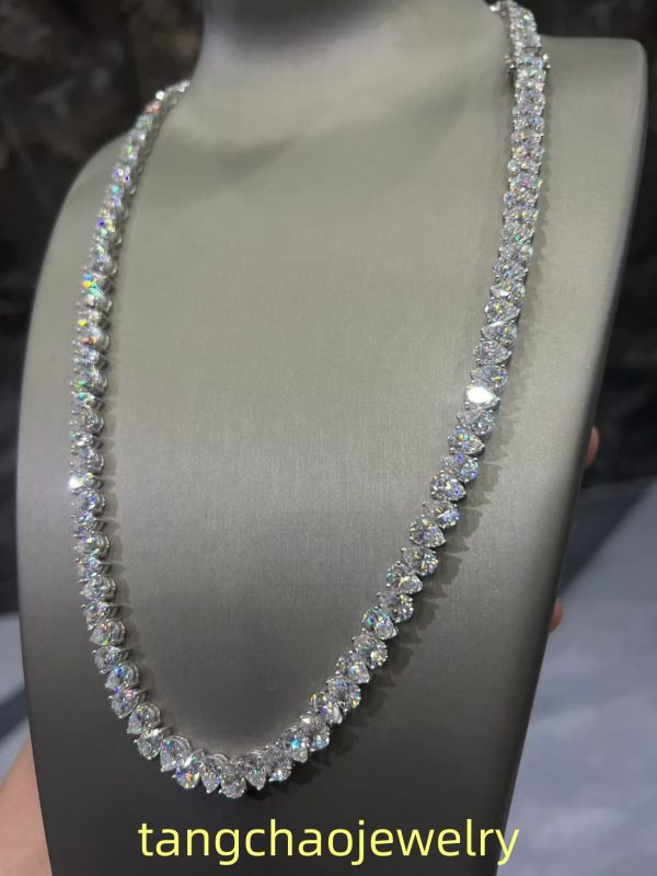 VVS Moissanite 925 Sterling Silver PEAR Tennis Necklace 7.7MM 24 inches White