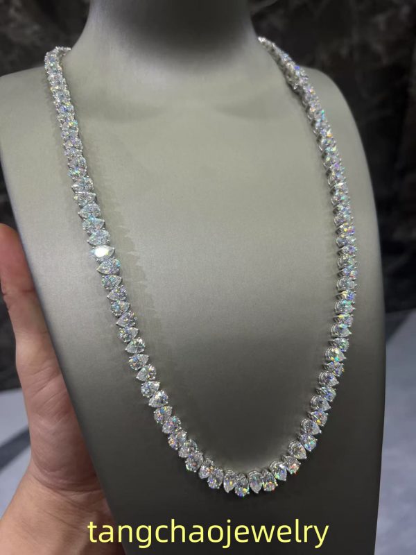 VVS Moissanite 925 Sterling Silver PEAR Tennis Necklace 7.7MM 24 inches White
