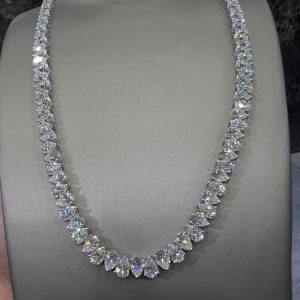 VVS Moissanite 925 Sterling Silver PEAR Tennis Necklace 7.7MM 24 inches White