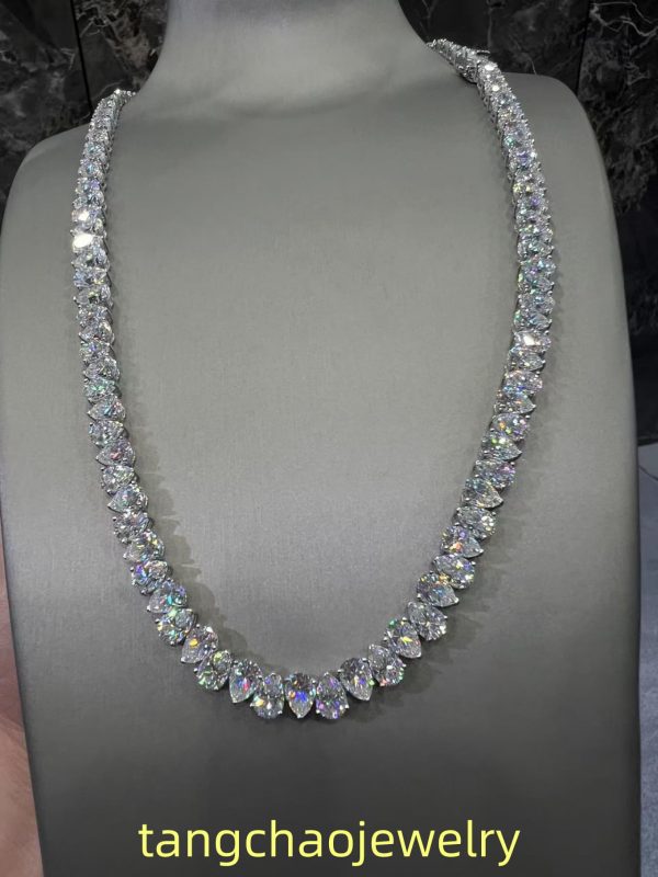 VVS Moissanite 925 Sterling Silver PEAR Tennis Necklace 7.7MM 24 inches White