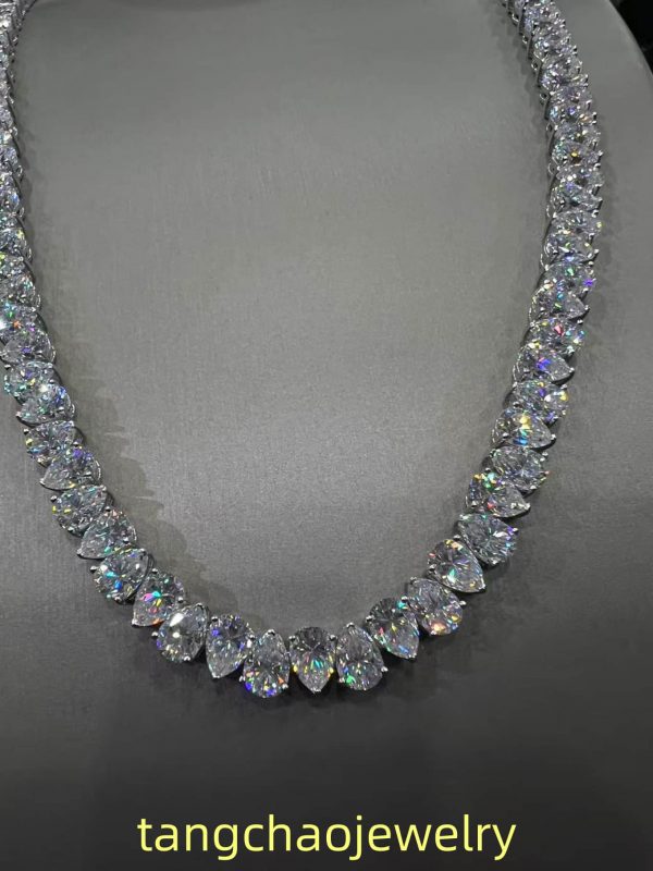 VVS Moissanite 925 Sterling Silver PEAR Tennis Necklace 7.7MM 24 inches White