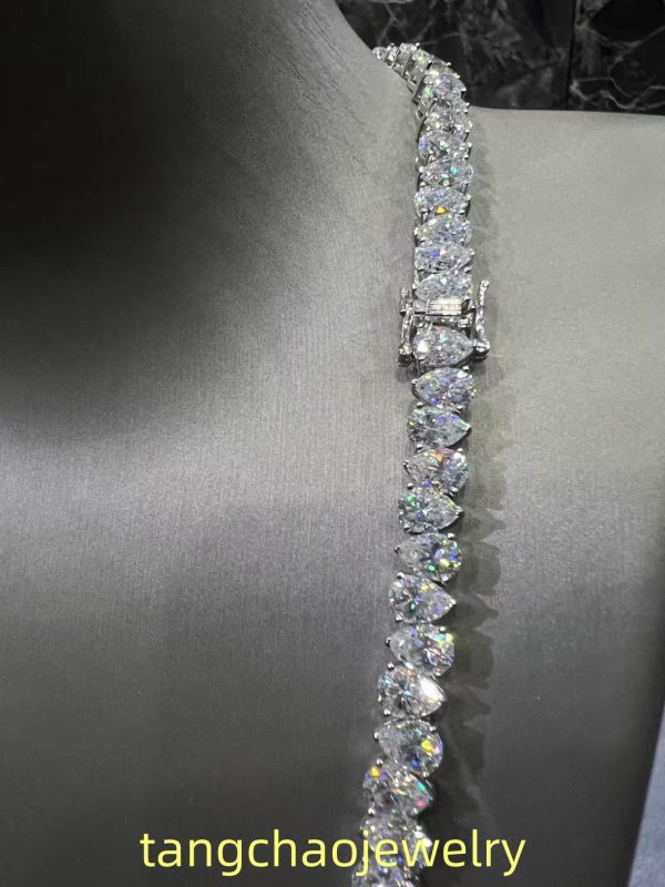 VVS Moissanite 925 Sterling Silver PEAR Tennis Necklace 7.7MM 24 inches White