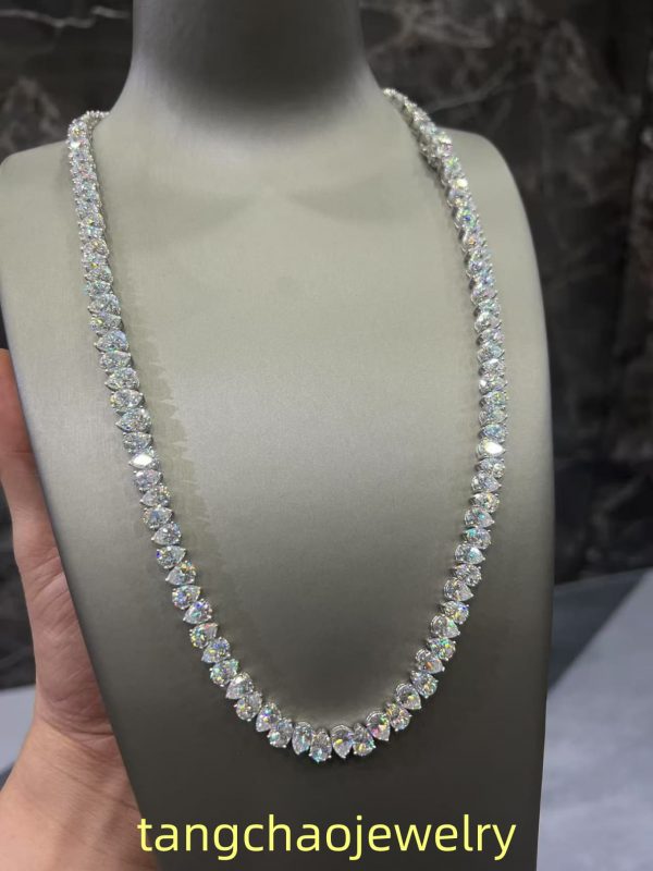 VVS Moissanite 925 Sterling Silver PEAR Tennis Necklace 7.7MM 24 inches White