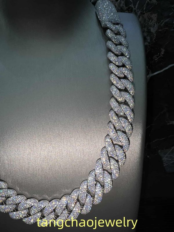 VVS Moissanite 925 Sterling Silver Miami Cuban Chain 18MM 22inches White