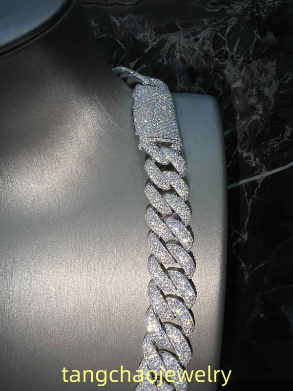 VVS Moissanite 925 Sterling Silver Miami Cuban Chain 18MM 22inches White