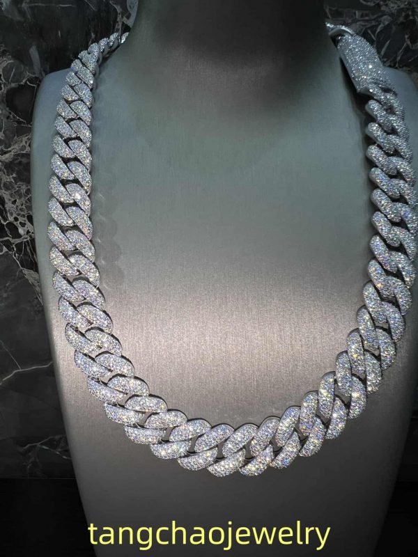 VVS Moissanite 925 Sterling Silver Miami Cuban Chain 18MM 22inches White