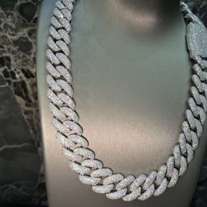 VVS Moissanite 925 Sterling Silver Miami Cuban Chain 20MM 22inches 409G White Gold