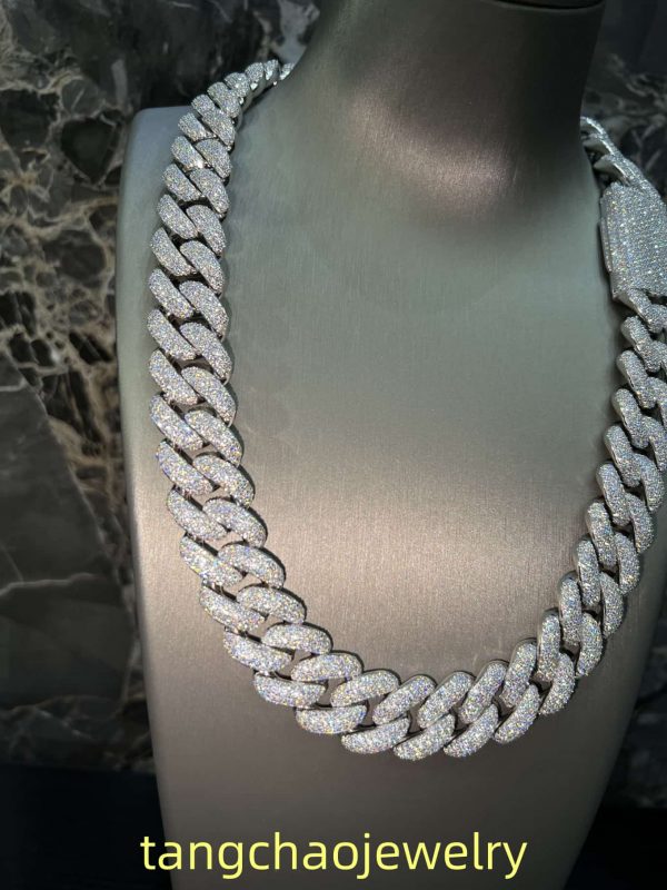 VVS Moissanite 925 Sterling Silver Miami Cuban Chain 20MM 22inches 409G White Gold