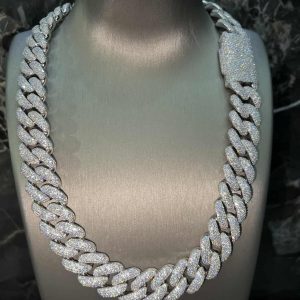 VVS Moissanite 925 Sterling Silver Miami Cuban Chain 20MM 22inches 409G White Gold