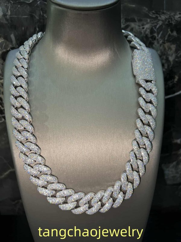 VVS Moissanite 925 Sterling Silver Miami Cuban Chain 20MM 22inches 409G White Gold
