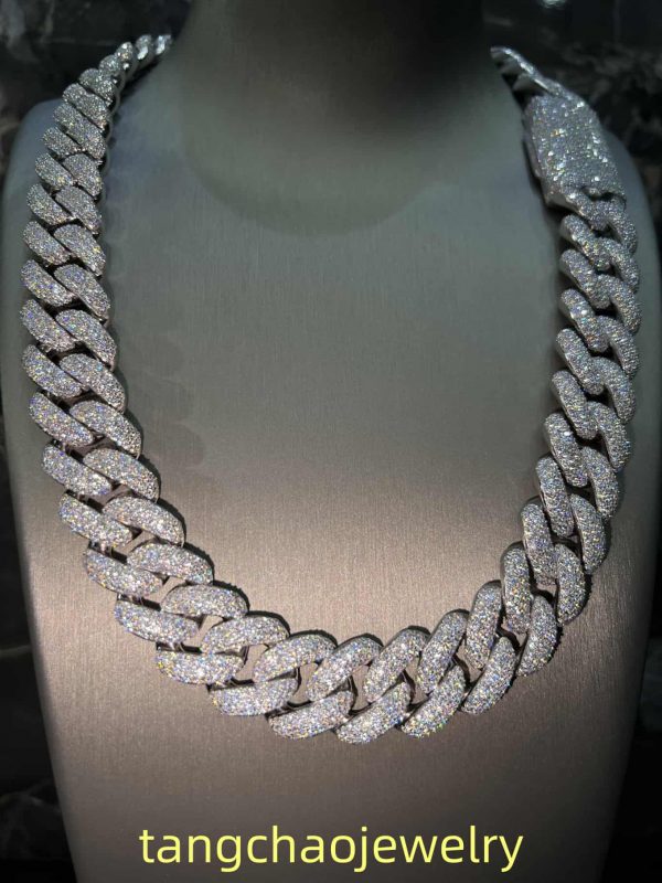 VVS Moissanite 925 Sterling Silver Miami Cuban Chain 20MM 22inches 409G White Gold