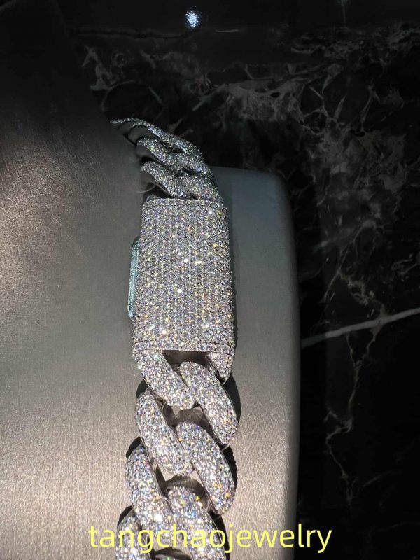 VVS Moissanite 925 Sterling Silver Miami Cuban Chain 20MM 22inches 409G White Gold