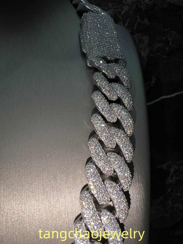 VVS Moissanite 925 Sterling Silver Miami Cuban Chain 20MM 22inches 409G White Gold