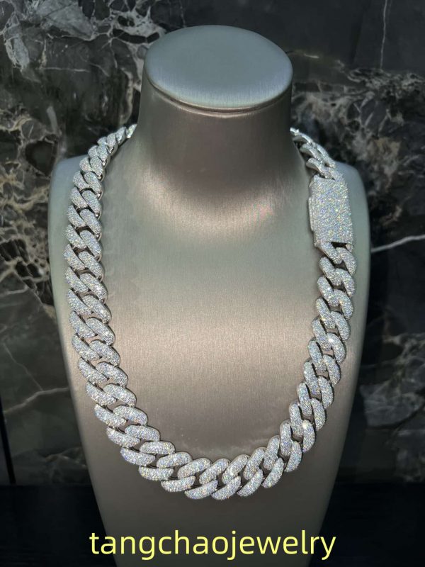 VVS Moissanite 925 Sterling Silver Miami Cuban Chain 20MM 22inches 409G White Gold