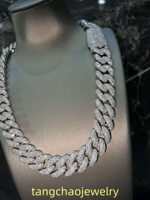 VVS Moissanite 925 Sterling Silver Miami Cuban Chain 20MM 22inches 409G White Gold