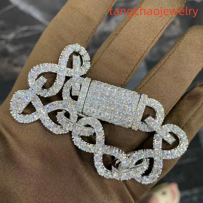 VVS Moissanite 925 Sterling Silver Bracelet, 16mm (8 inches), set with large diamonds.