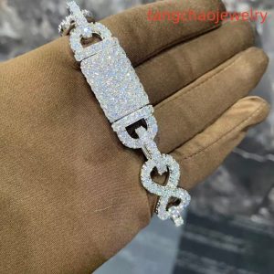 VVS Moissanite 925 Sterling Silver Bracelet, 16mm (8 inches), set with large diamonds.