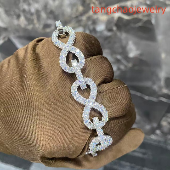 VVS Moissanite 925 Sterling Silver Bracelet, 16mm (8 inches), set with large diamonds.