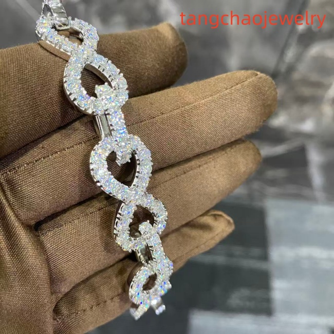 VVS Moissanite 925 Sterling Silver Bracelet, 16mm (8 inches), set with large diamonds.