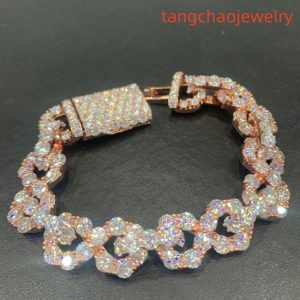VVS Moissanite 925 Sterling Silver Bracelet, 17mm (8 inches), rose gold, set with large diamonds.